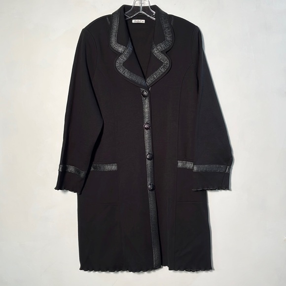 BELIN Black Urban/Minimalist Faux Leather Turkish Wool Lettuce Edge Coat SZ XXXL